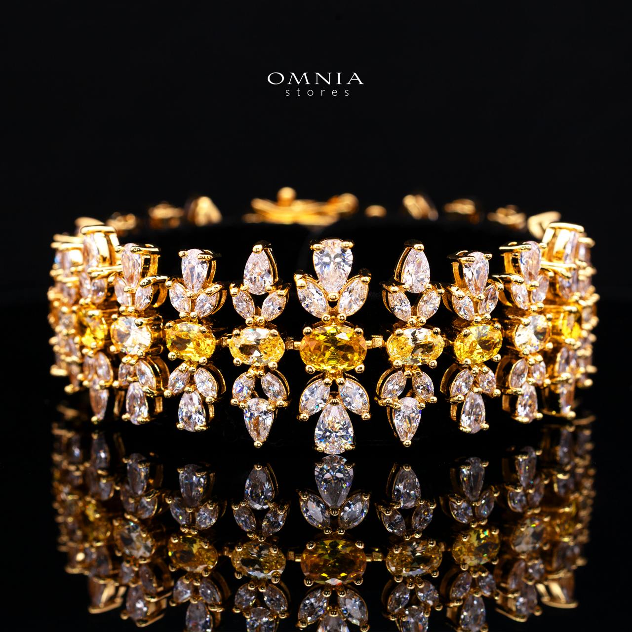 Omnia Dema Gold Luxury Bridal Full Set in High Quality Zircon Stone Rhodium Plated