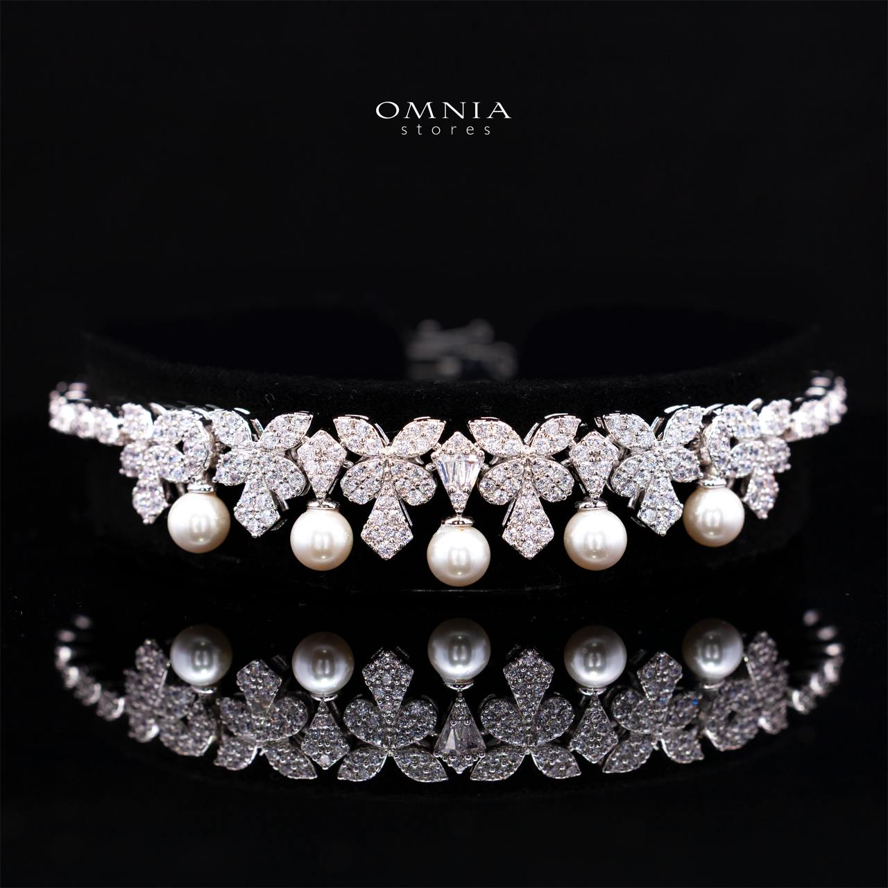 Fariyma Pearl White Luxury Bridal Full Set with High-Quality Simulated Diamonds and Rhodium Plating