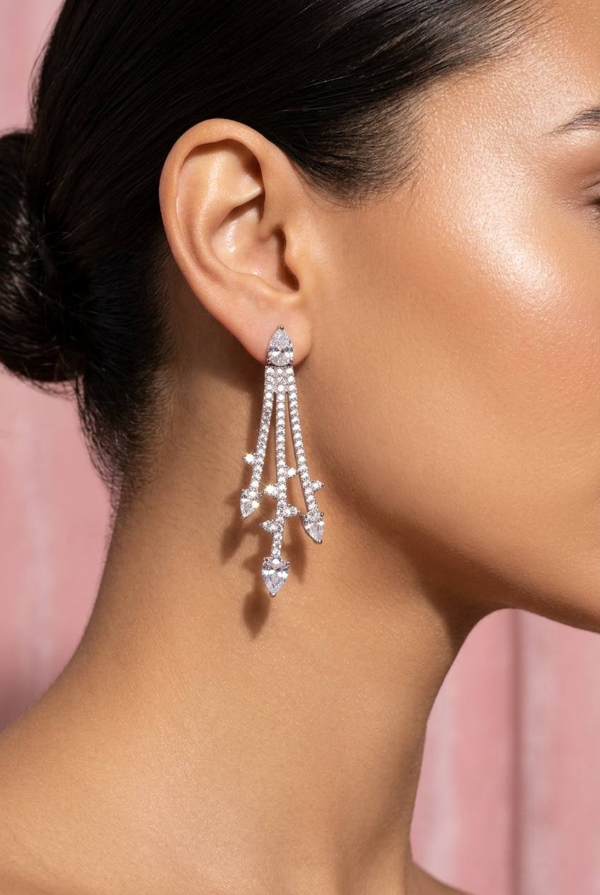 Yuliana Luxury White Bridal Full Set with High-Quality Premium Zircon Stones, Rhodium-Plated