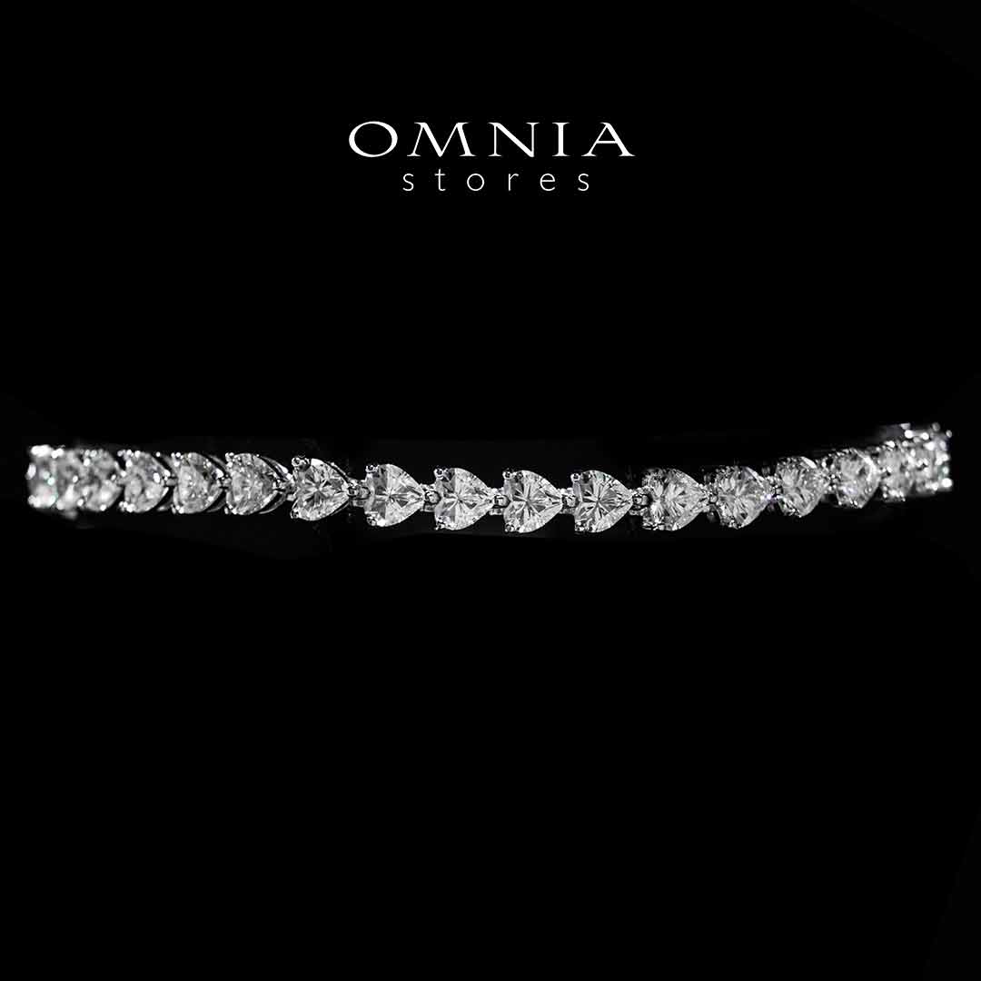Omnia Azza Heart White Silver Bracelet In 925 Silver High Quality Certified Lab Crafted Stones