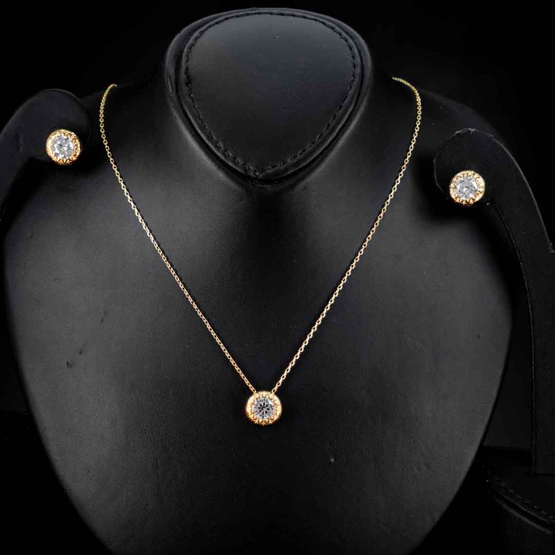 Omnia Ismah Gold Necklace & Earrings Set In 925 Silver High Quality Simulated diamonds