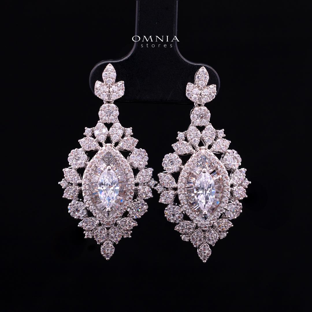 Omnia Lylah Luxury White Necklace, Earrings and Ring Set in High Quality Zircon Stone Rhodium Plated