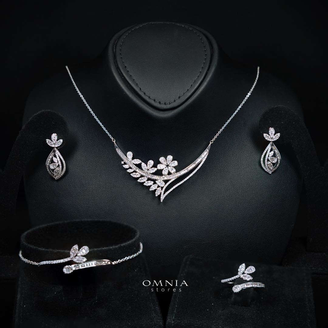 Omnia Celina Luxury White Full Set in High Quality Zircon Stone Rhodium Plated