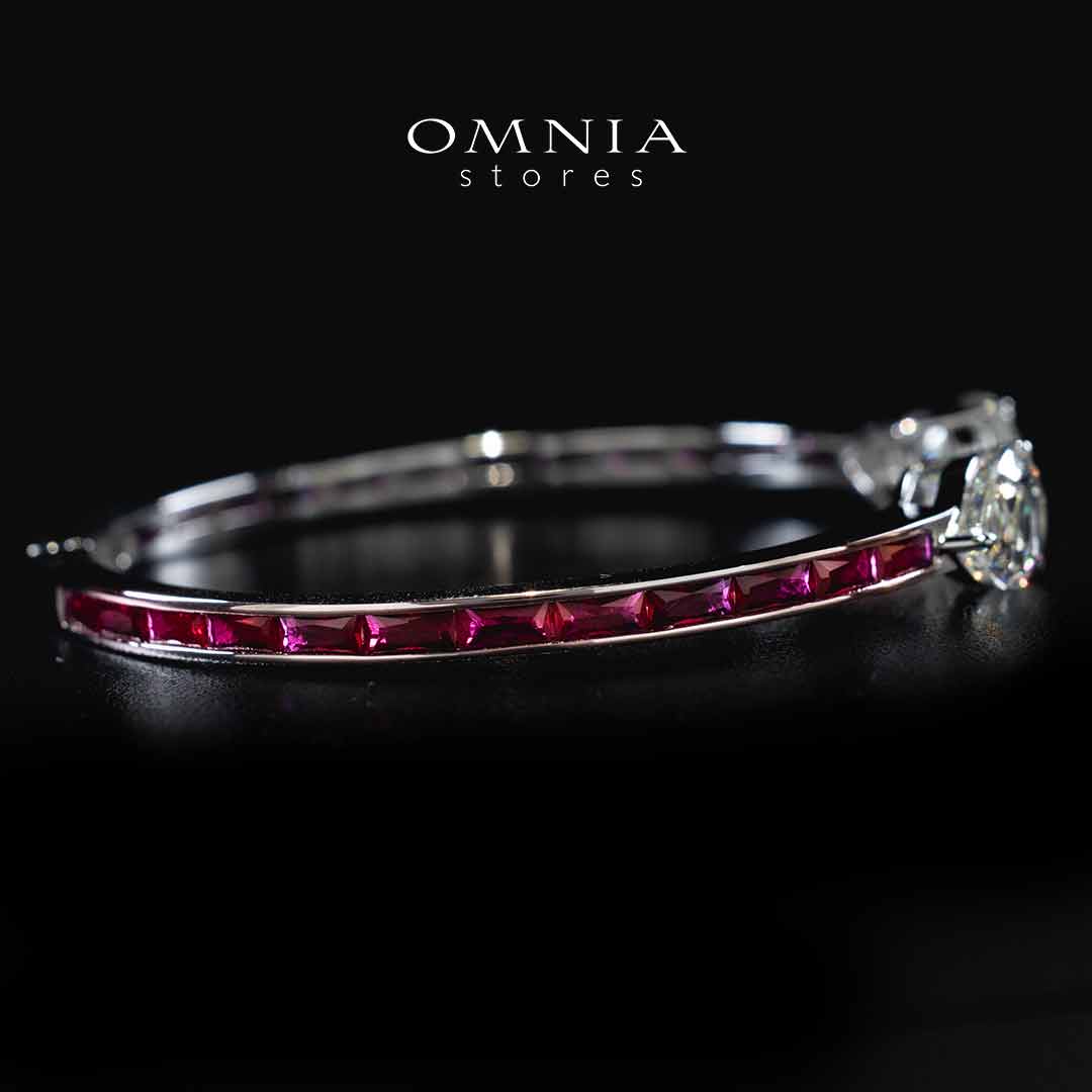 Omnia Adeela Red Silver Bangle In 925 Silver High Quality Certified Lab Crafted Stones