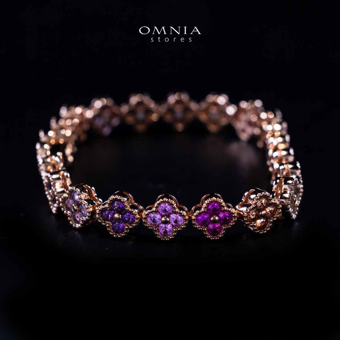 Omnia Bashira Multi Color Rose Gold Bracelet In 925 Silver High Quality Lab Crafted Stones
