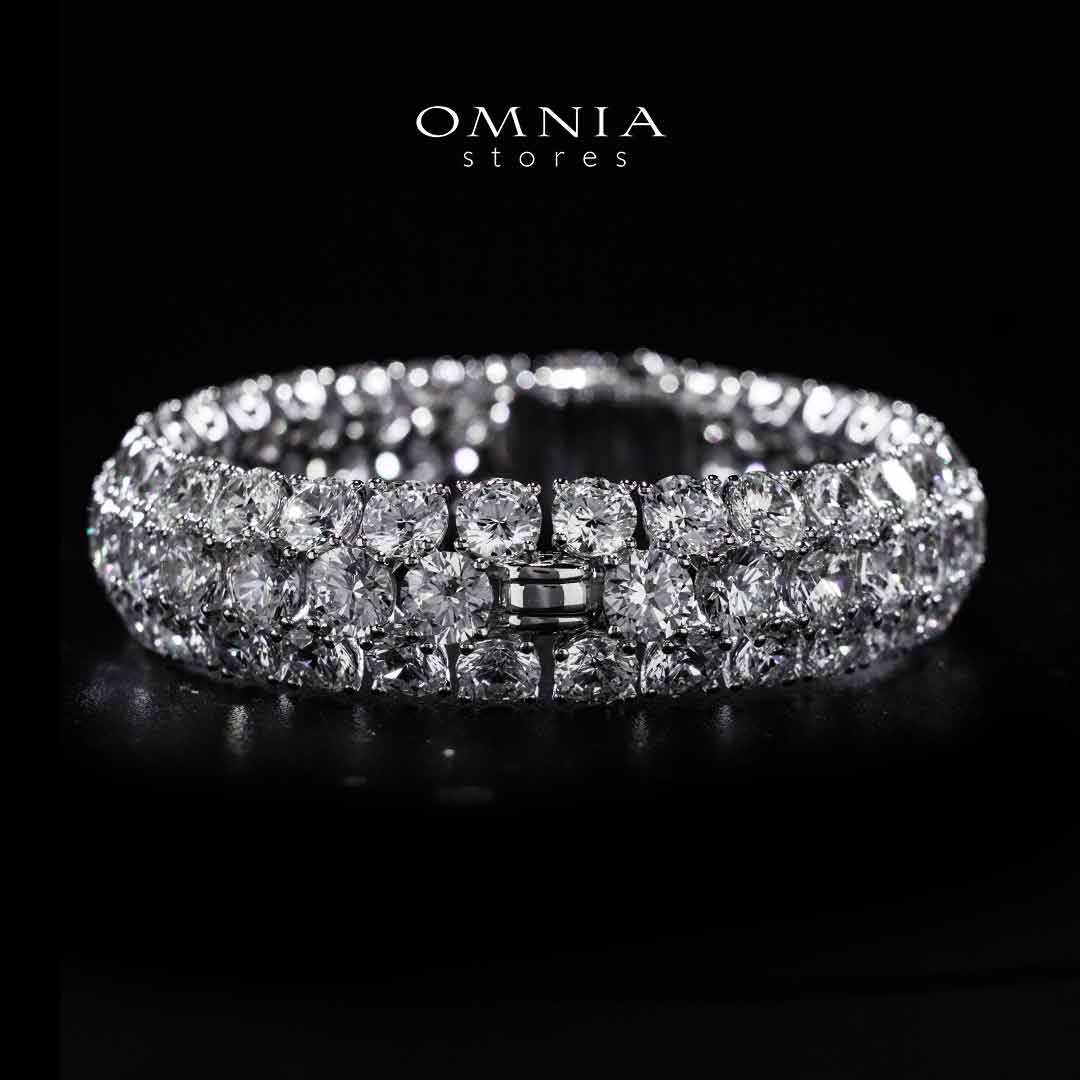 Omnia Aseelah White Silver Bangle In 925 Silver High Quality Certified Lab Crafted Stones