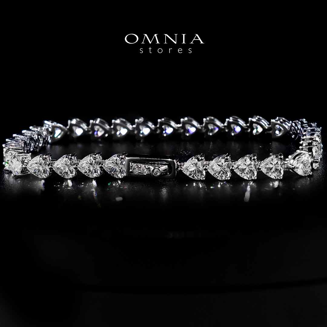 Omnia Azza Heart White Silver Bracelet In 925 Silver High Quality Certified Lab Crafted Stones