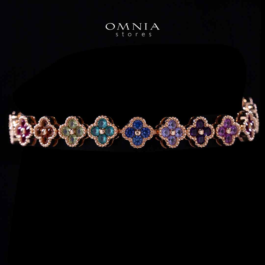 Omnia Bashira Multi Color Rose Gold Bracelet In 925 Silver High Quality Lab Crafted Stones
