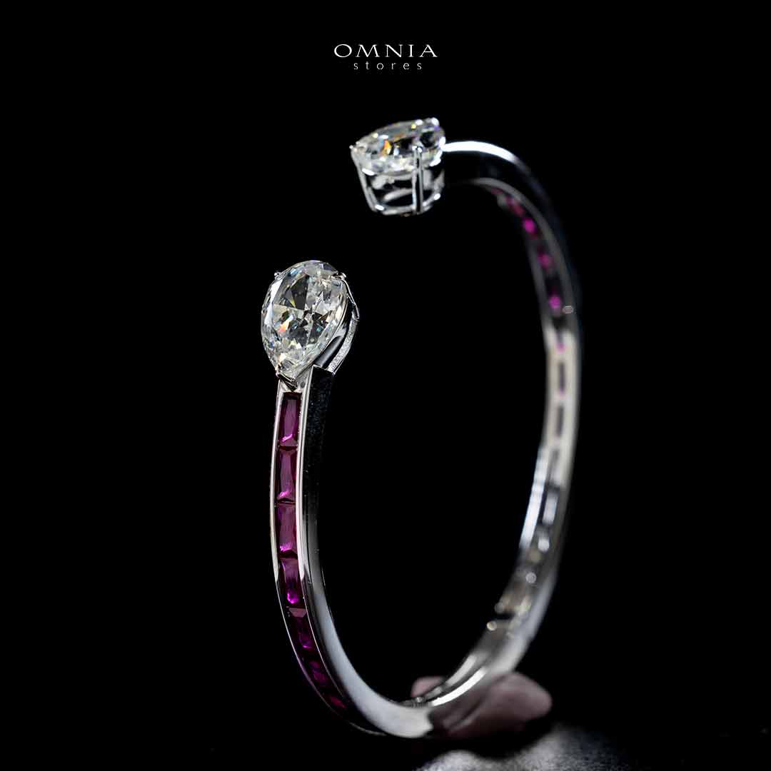 Omnia Adeela Red Silver Bangle In 925 Silver High Quality Certified Lab Crafted Stones