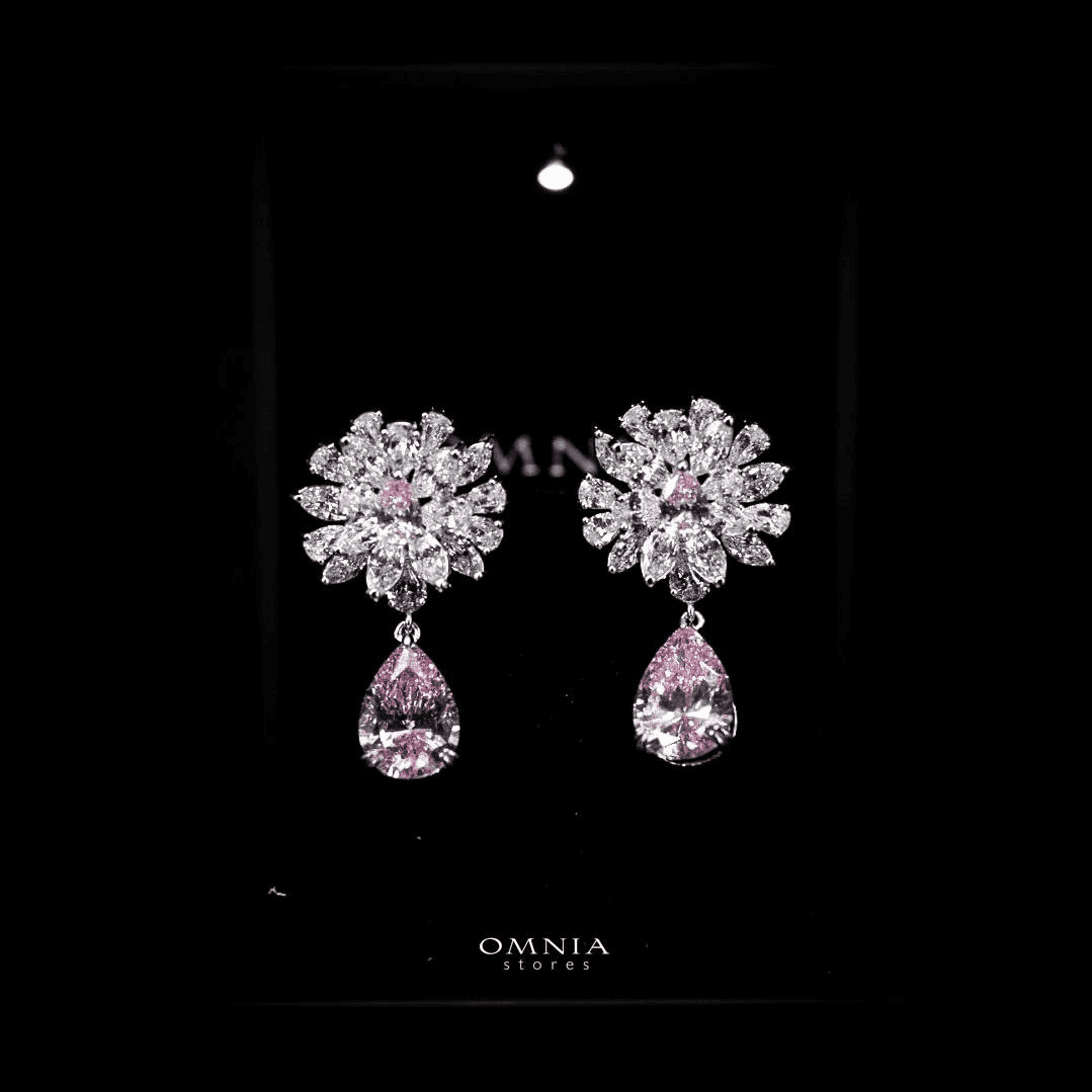 Omnia Nakaret Pink Earring In 92.5 Silver High Quality Simulated Diamonds - OMNIASTORES UAE