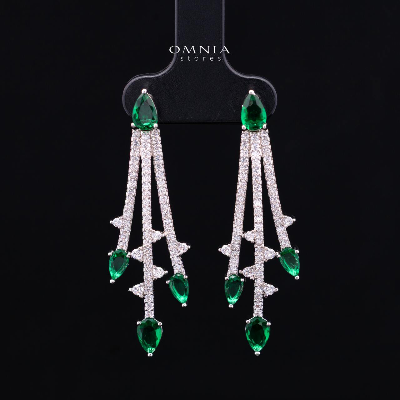 Yuliana Luxury Green Bridal Full Set with High-Quality Premium Zircon Stones, Rhodium-Plated