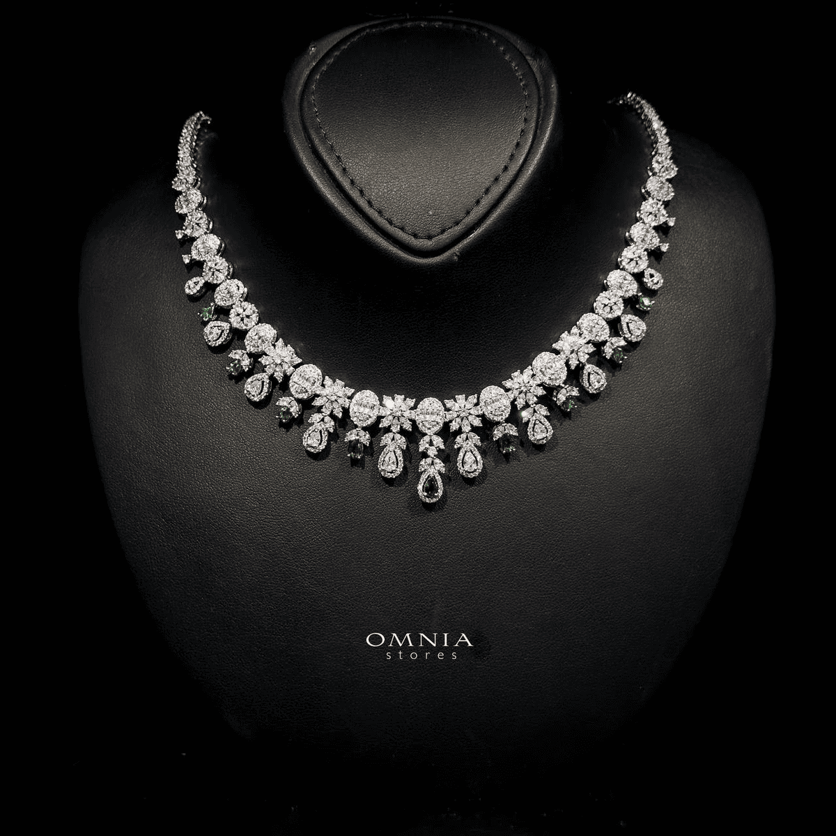 Omnia Trisha Green Bridal Full Set Accessories in High Quality Zircon Stone Rhodium Plated - OMNIASTORES UAE