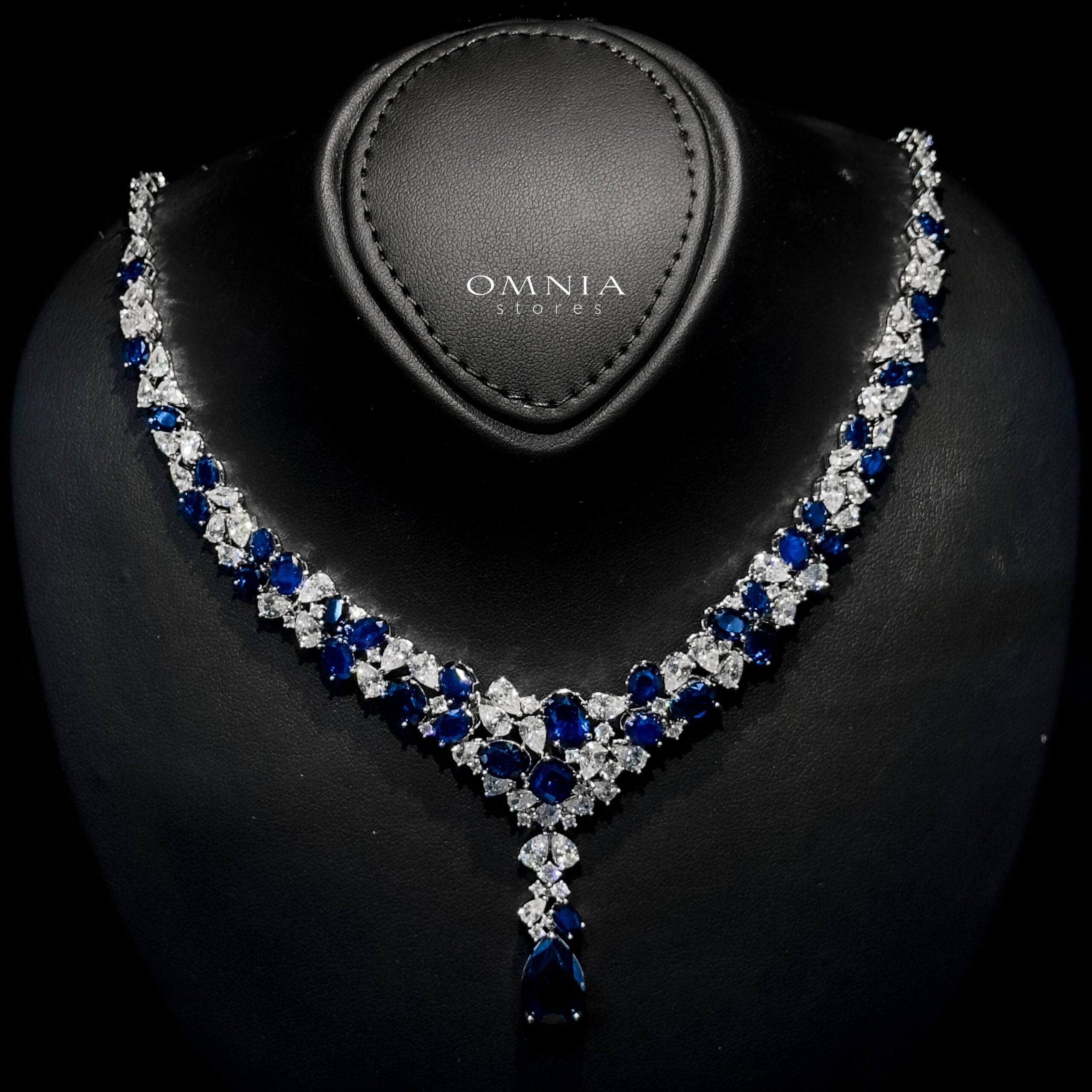 Omnia Reman Blue Bridal Full Set in High Quality Zircon Stone in Rhodium Plated