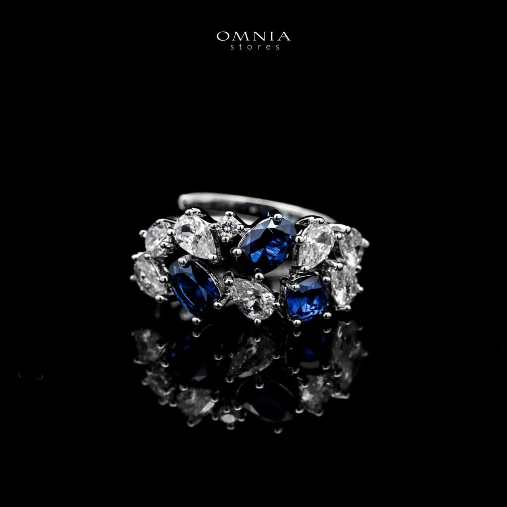 Omnia Reman Blue Bridal Full Set in High Quality Zircon Stone in Rhodium Plated