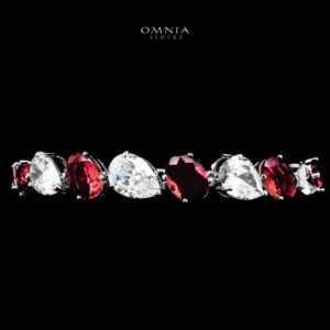 Omnia Lamia White And Red Bridal Full Set with High-Quality Simulated Diamonds Rhodium Plated