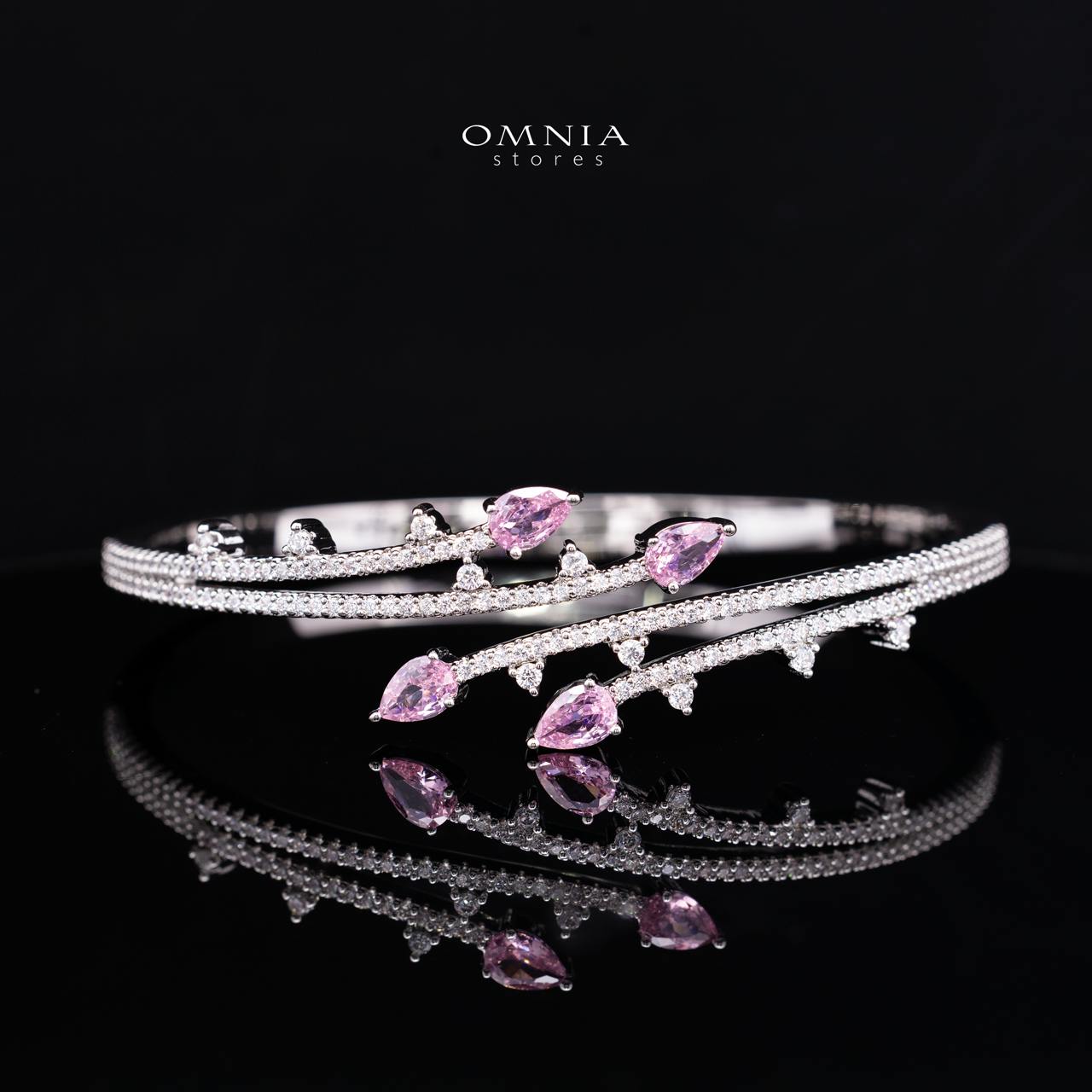 Yuliana Luxury Pink Bridal Full Set with High-Quality Premium Zircon Stones, Rhodium-Plated