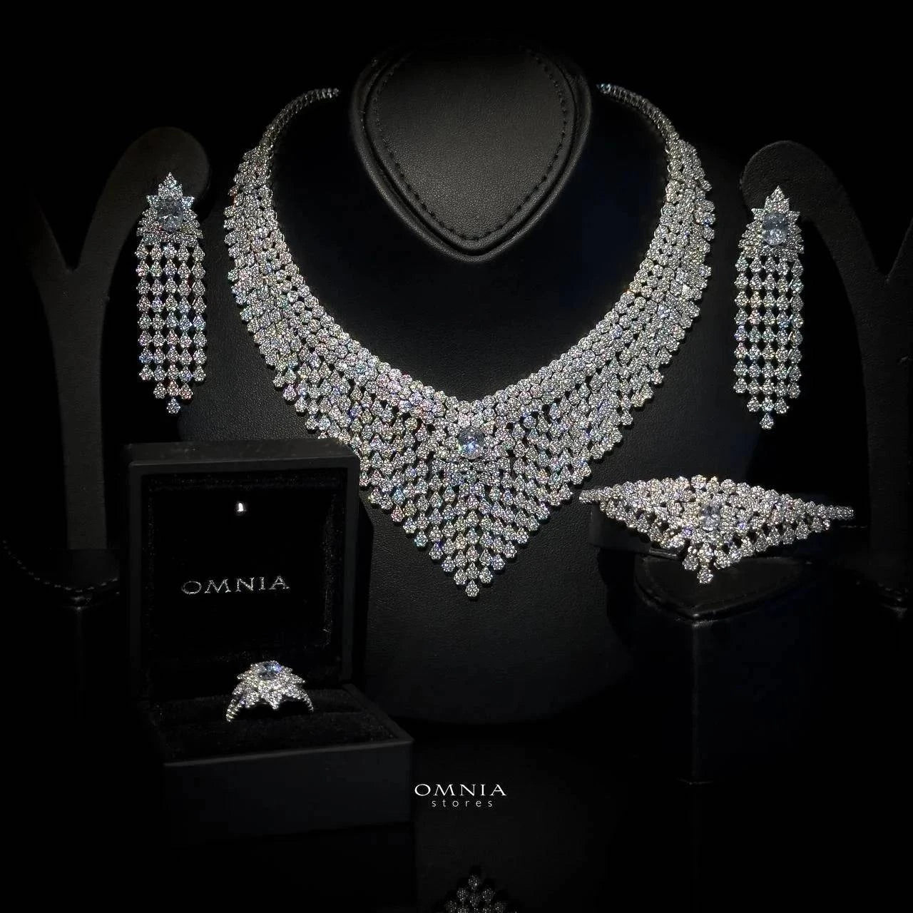 Omnia Gazini White Bridal Full Set 92.5 Silver High Quality Simulated Diamonds - OMNIASTORES UAE