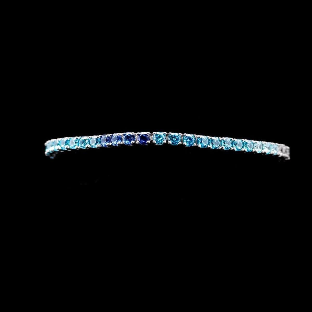 Omnia Tasneem Blue 3mm Tennis Bracelet in 92.5 Silver High Quality Simulated diamonds