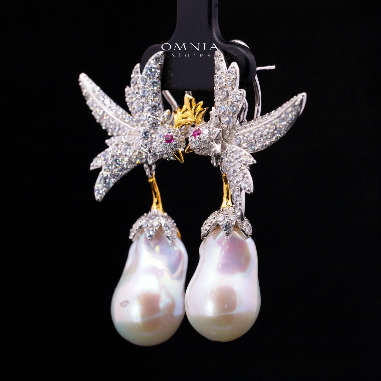Yameera Pearl Clip-On Earrings with High-Quality Premium Simulated Diamonds in 925 Sterling Silver