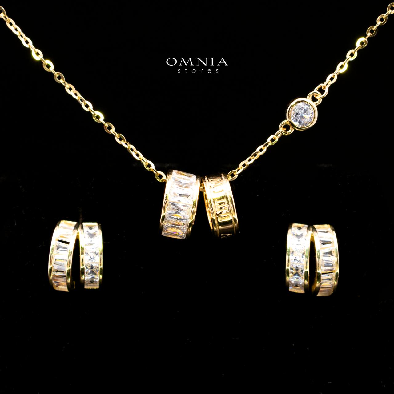طقم عقد وأقراط Zhalia Gold Hoop من الفضة الإسترلينية عيار 925 مع زركونيا مكعبة فاخرة
