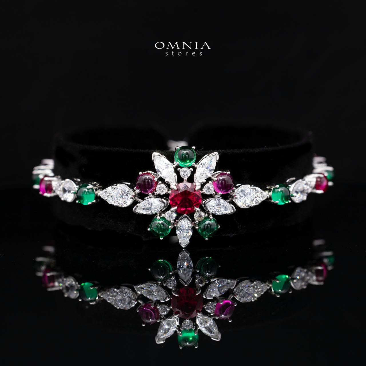 Kenzley Royal Floral Bridal Jewelry Set in 925 Sterling Silver with Premium Simulated Diamonds and Multicolor Gem Accents