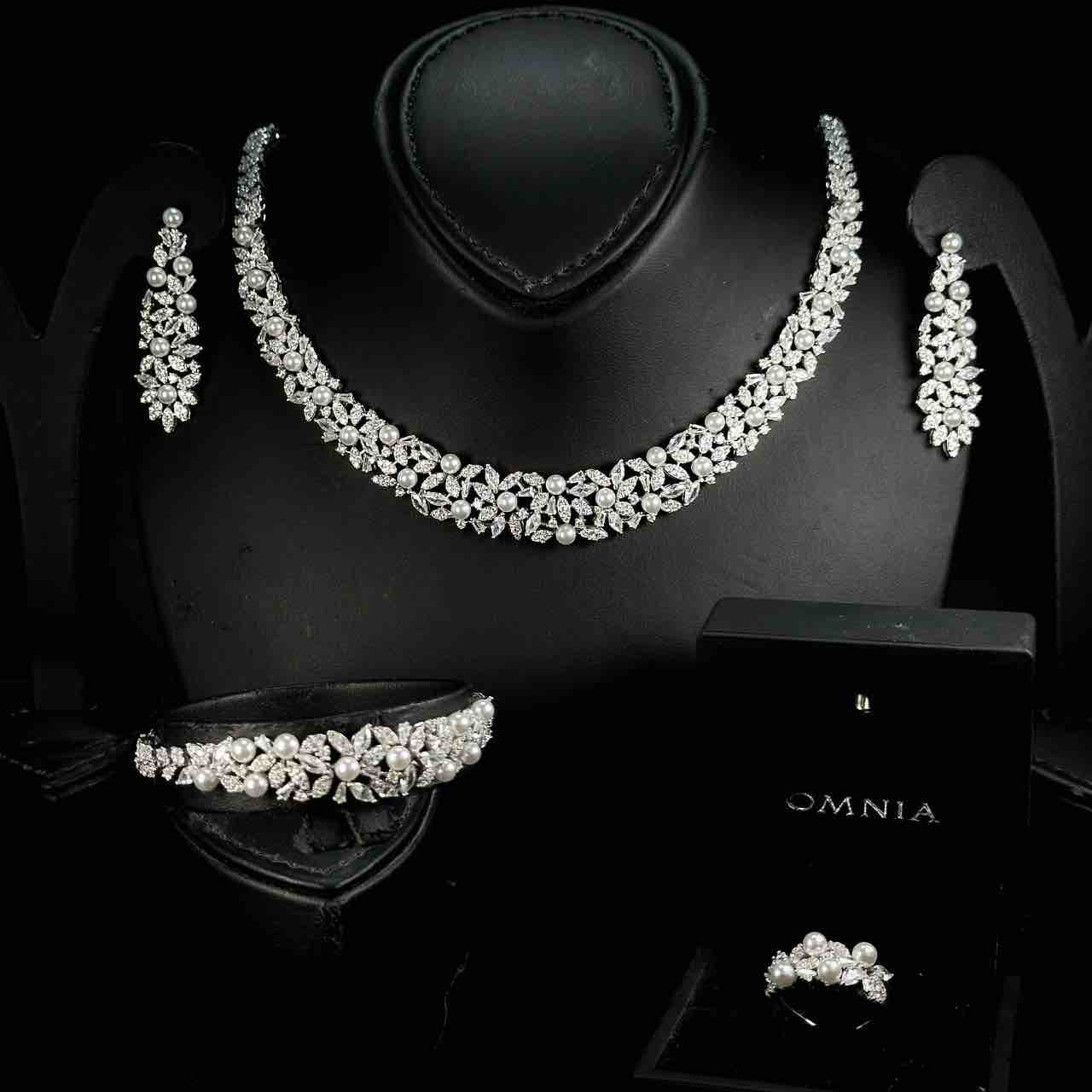Omnia Fadwa White Bridal Full Set in 925 Silver High Quality Simulated Diamonds