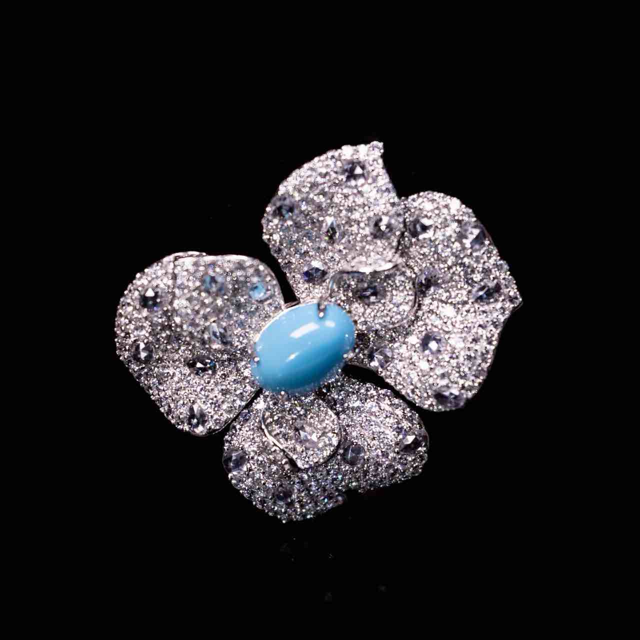 Omnia Mayyada Sky Blue Coral Flower Brooch in 925 Silver In High Quality Simulated Diamonds