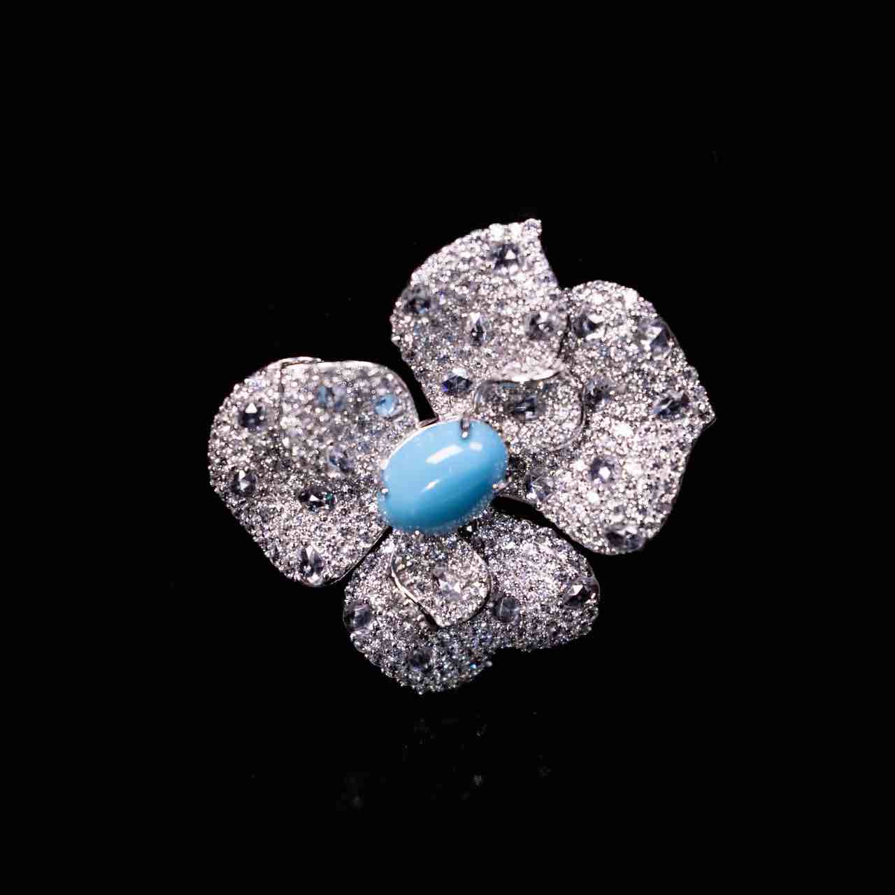 Omnia Mayyada Sky Blue Coral Flower Brooch in 925 Silver In High Quality Simulated Diamonds