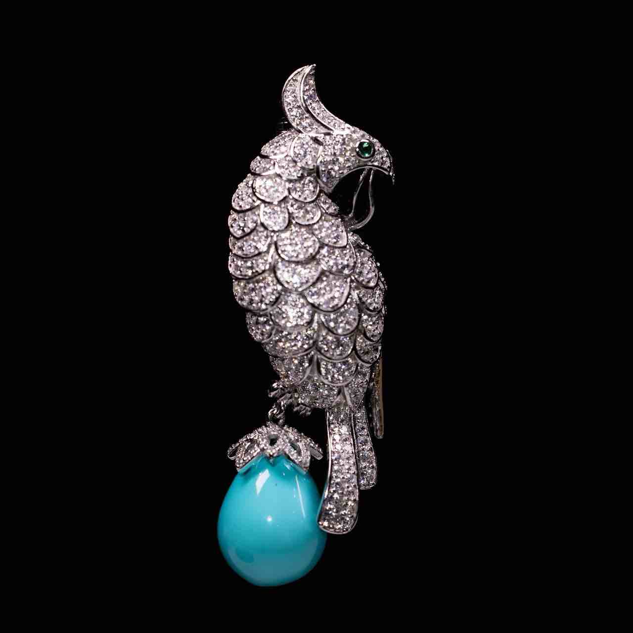 Omnia Najeeba Sky Blue Pearl Bird Silver Brooch in 925 Silver In High Quality Simulated Diamonds
