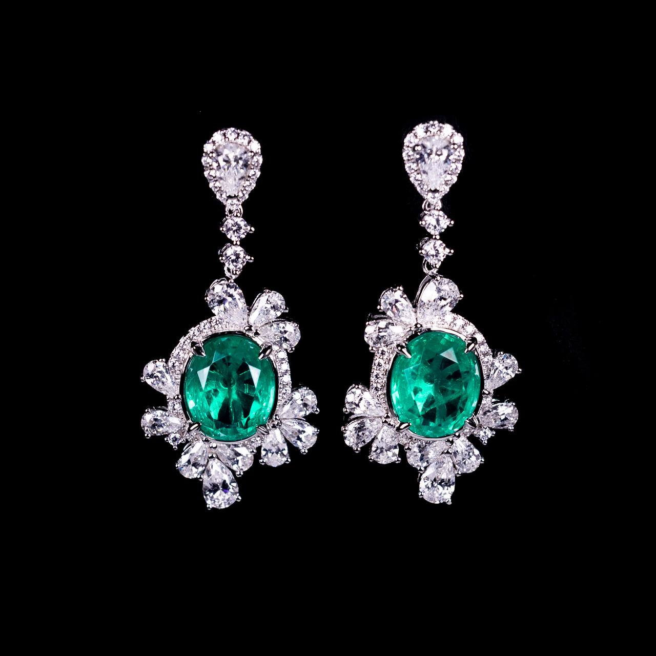 Omnia Saiyyda White and Green Drop Earrings In 925 Silver High Quality Certified Lab Crafted Stones