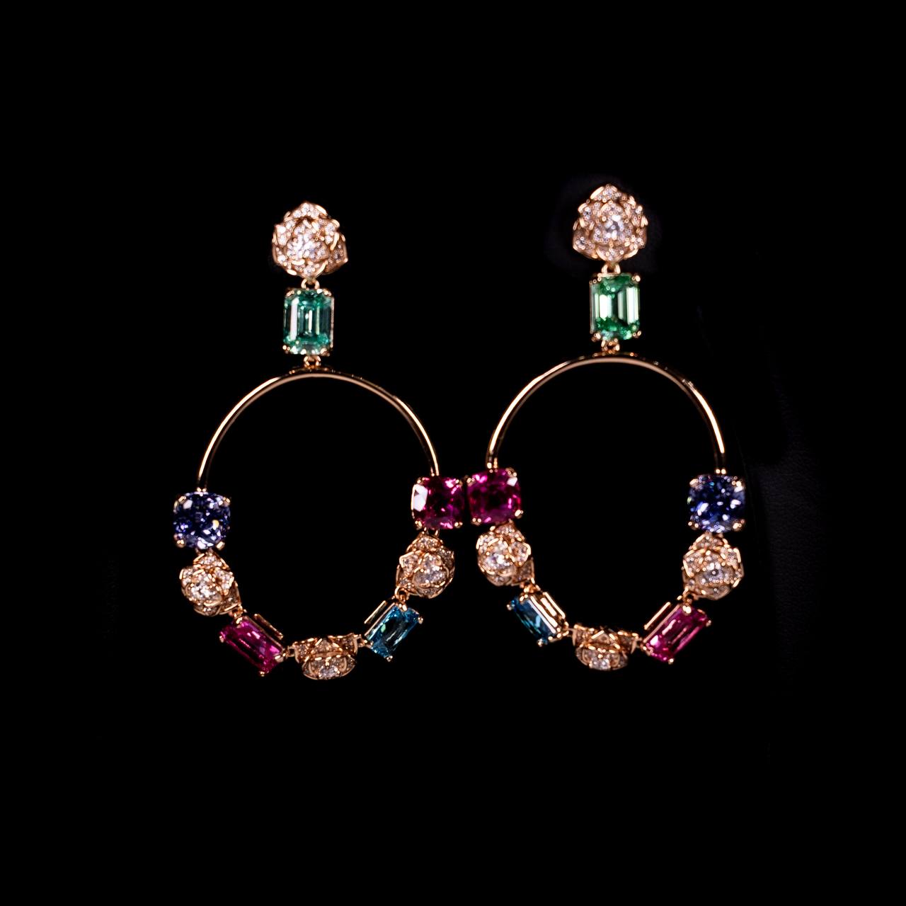 Omnia Sahla Rose Glod Multi Color Drop Earrings In 925 Silver High Quality Certified Lab Crafted Stones