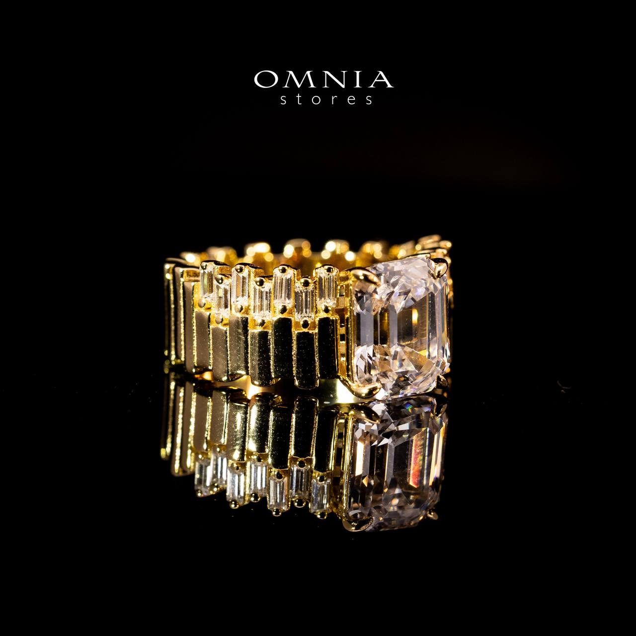 Omnia Shazia Golden Silver Ring In 925 Silver High Quality Certified Lab Crafted Cushion Stones 10Ct