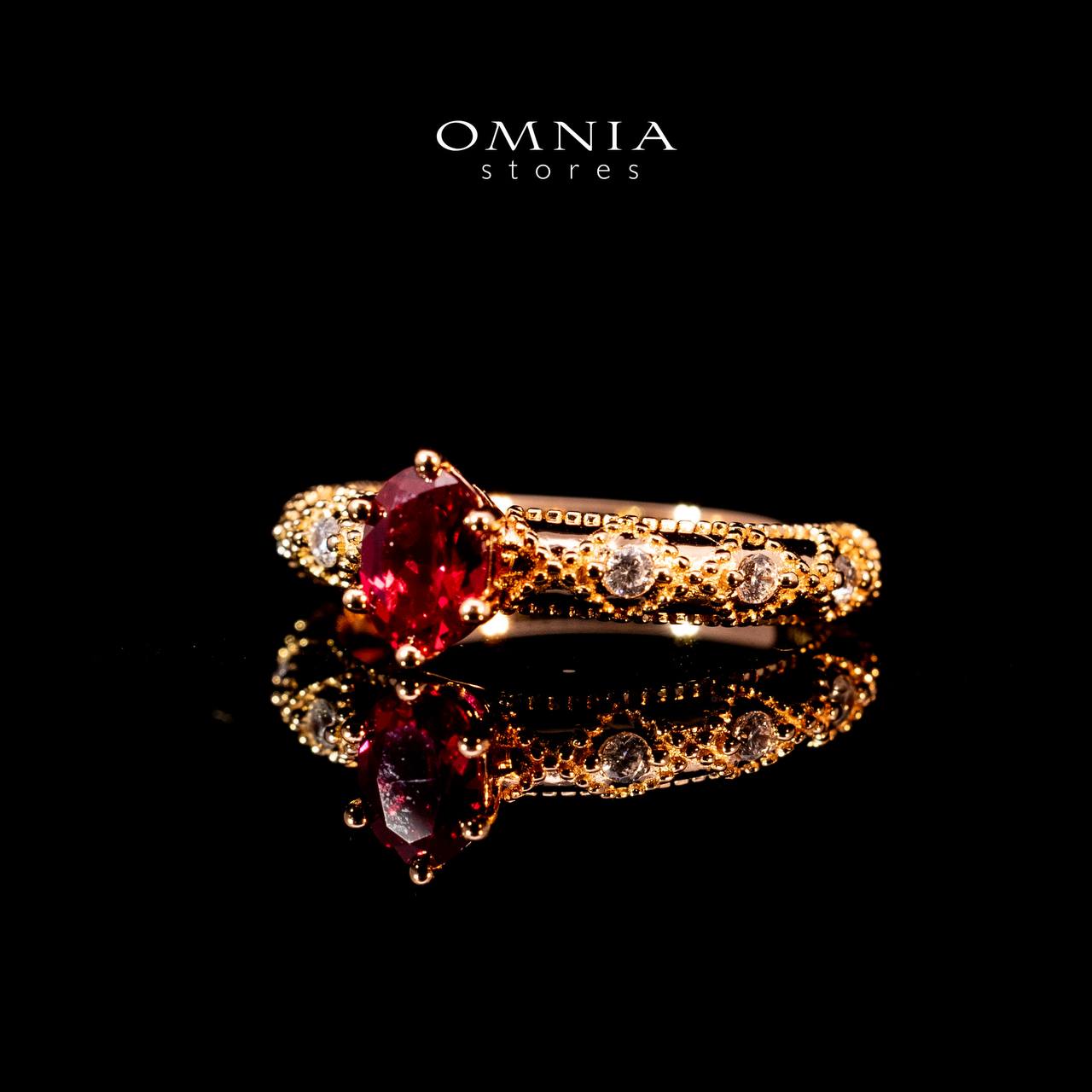Omnia Suhairah Rose Gold Silver Ring In 925 Silver High Quality Certified Red Lab Crafted Stones