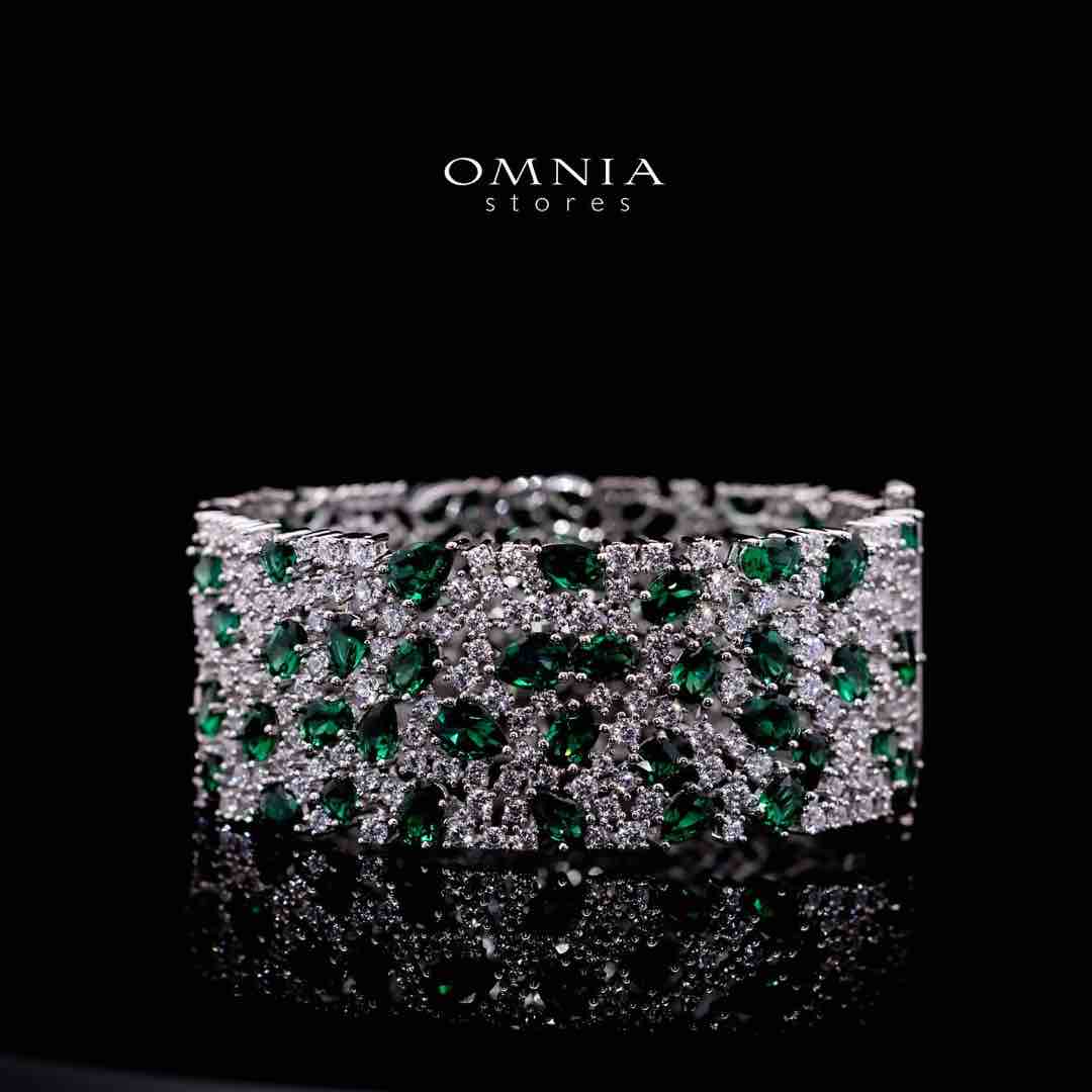 Omnia Thara Green and White Silver Bracelet in 925 Silver High Quality Simulated Diamonds Stones - OMNIASTORES UAE