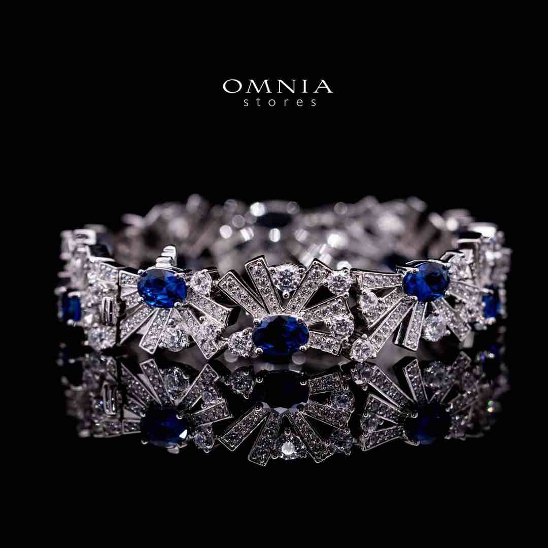 Omnia Riman Blue and White Silver Bracelet in 925 Silver High Quality Simulated Diamonds Stones