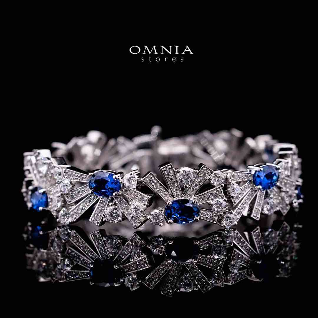 Omnia Riman Blue and White Silver Bracelet in 925 Silver High Quality Simulated Diamonds Stones