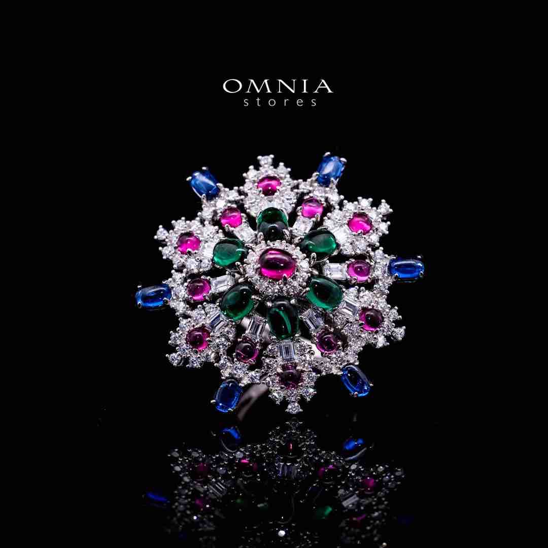 Omnia Feda Multi Color Silver Ring in 925 Silver High Quality Simulated Diamonds Stones