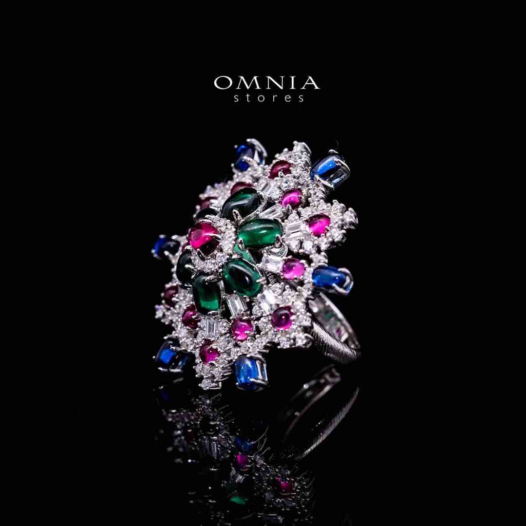 Omnia Feda Multi Color Silver Ring in 925 Silver High Quality Simulated Diamonds Stones
