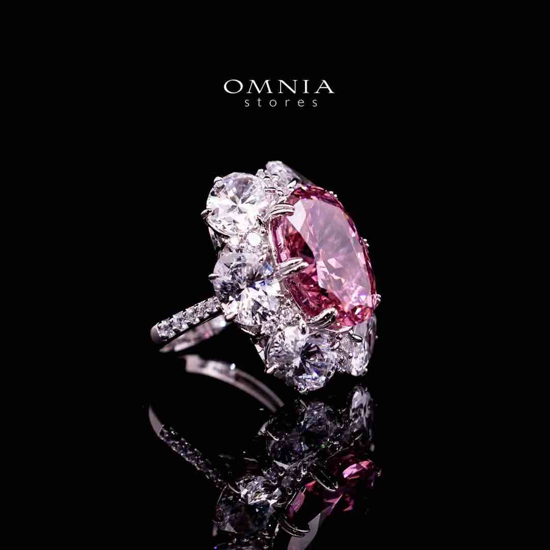 Omnia Beeta Pink and White Flower Silver Ring in 925 Silver High Quality Simulated Diamonds Stones - OMNIASTORES UAE