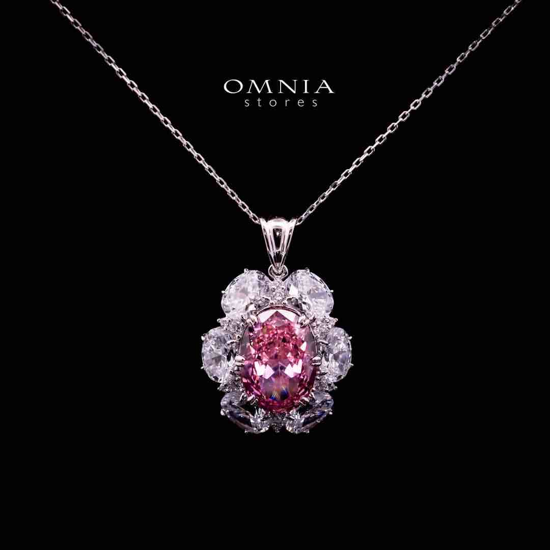 Omnia Beeta Pink and White Flower Silver Necklace in 925 Silver High Quality Simulated Diamonds Stones - OMNIASTORES UAE