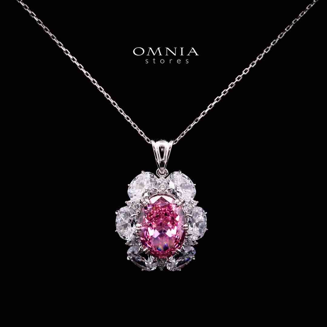 Omnia Beeta Pink and White Flower Silver Necklace in 925 Silver High Quality Simulated Diamonds Stones - OMNIASTORES UAE