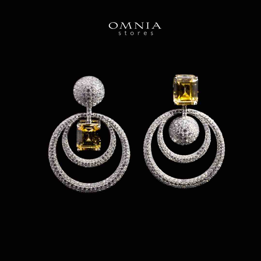 Omnia Siaad Yellow and White Silver Drop Earrings with 925 Silver High Quality Simulated Diamonds Stones - OMNIASTORES UAE