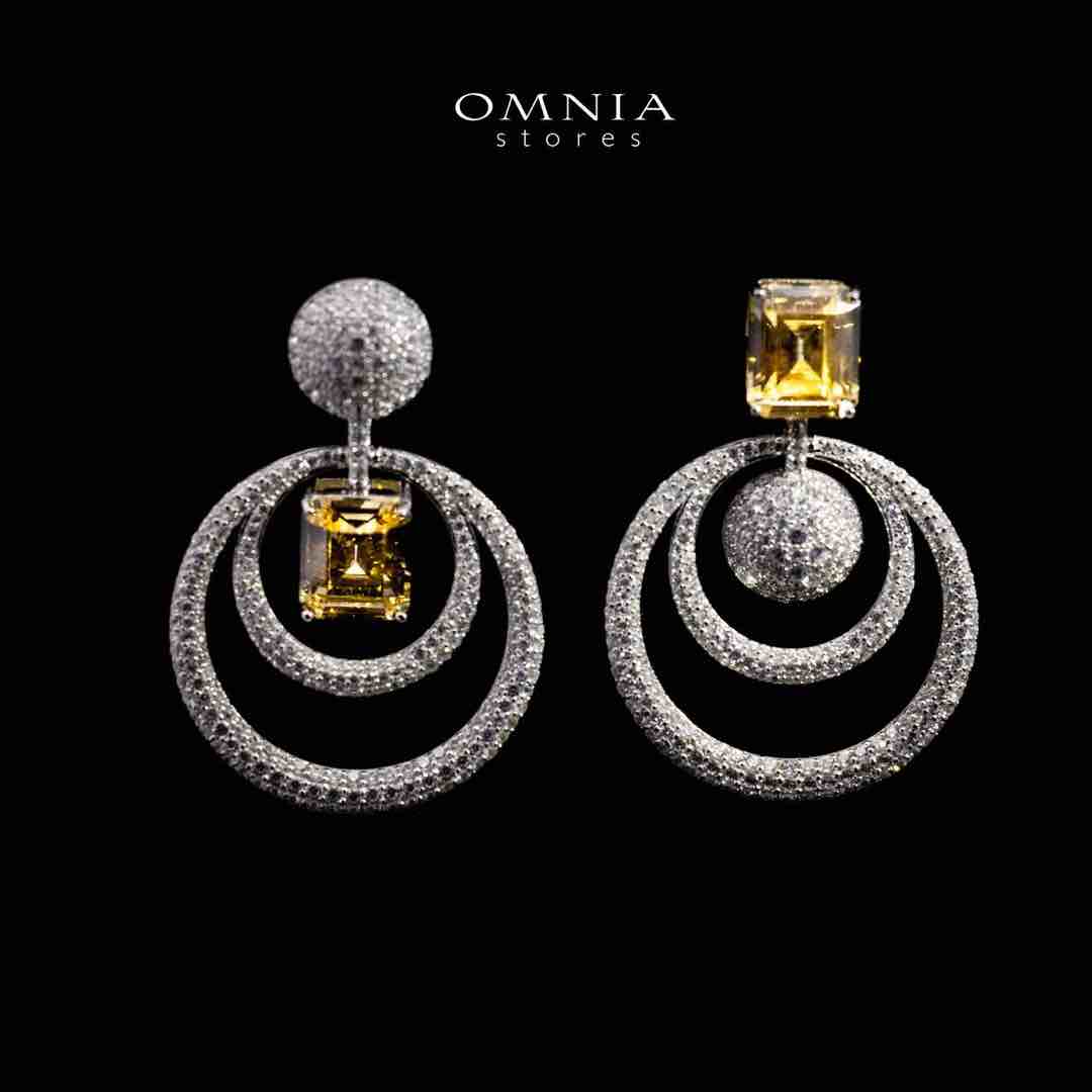 Omnia Siaad Yellow and White Silver Drop Earrings with 925 Silver High Quality Simulated Diamonds Stones - OMNIASTORES UAE