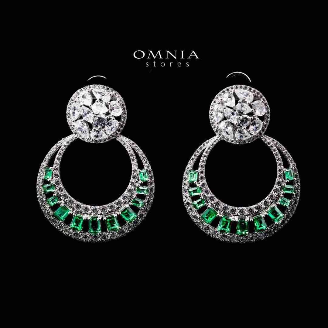 Omnia Hilf Green Silver Drop Earrings in 925 Silver High Quality White Simulated Diamond Stones