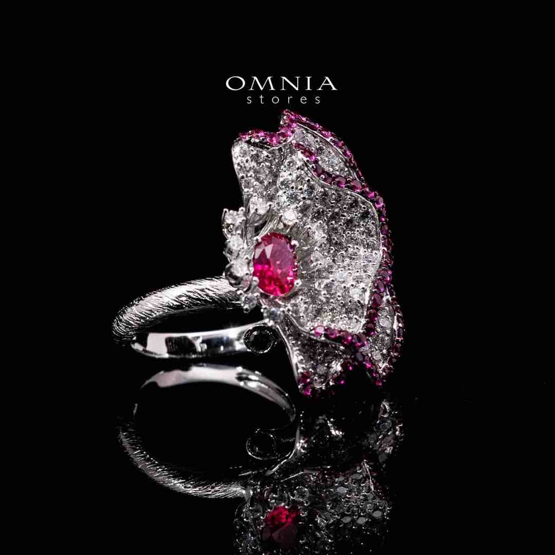 Omnia Ausa Red Flower Silver Drop Earrings in 925 Silver High Quality White and Maroon Simulated Diamond Stones - OMNIASTORES UAE