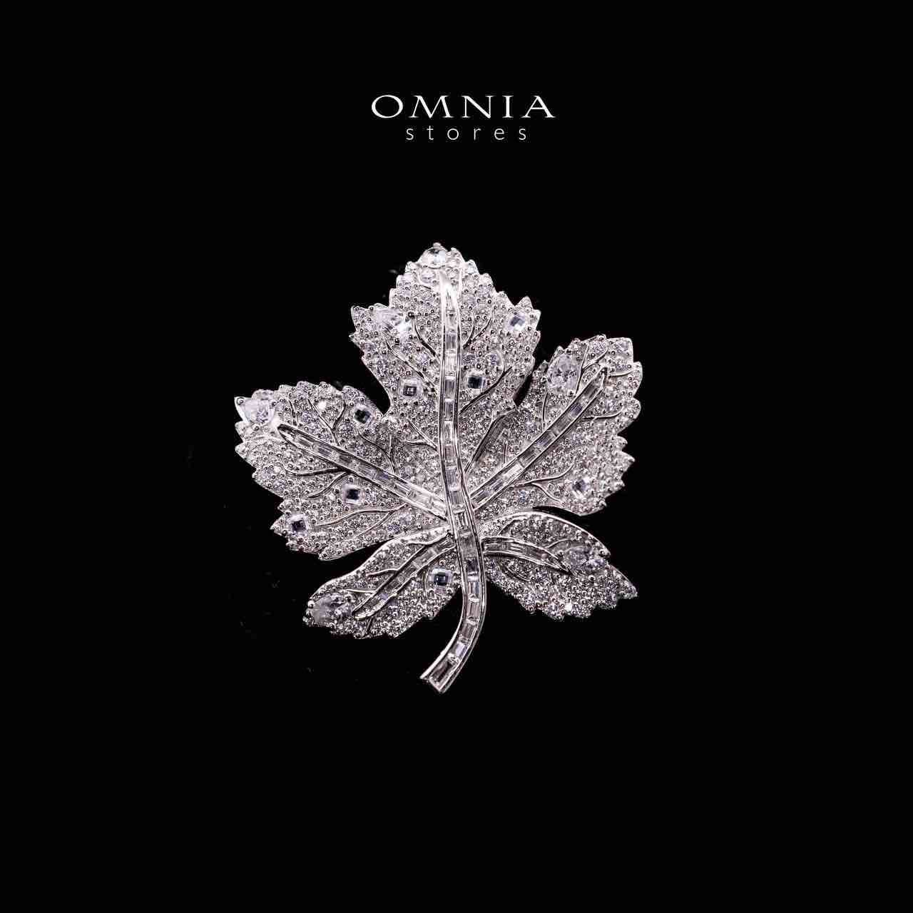 Omnia Aleena Leaf Silver Brooch in 925 Silver High Quality Simulated diamonds