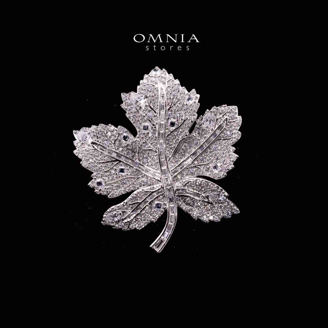 Omnia Aleena Leaf Silver Brooch in 925 Silver High Quality Simulated diamonds