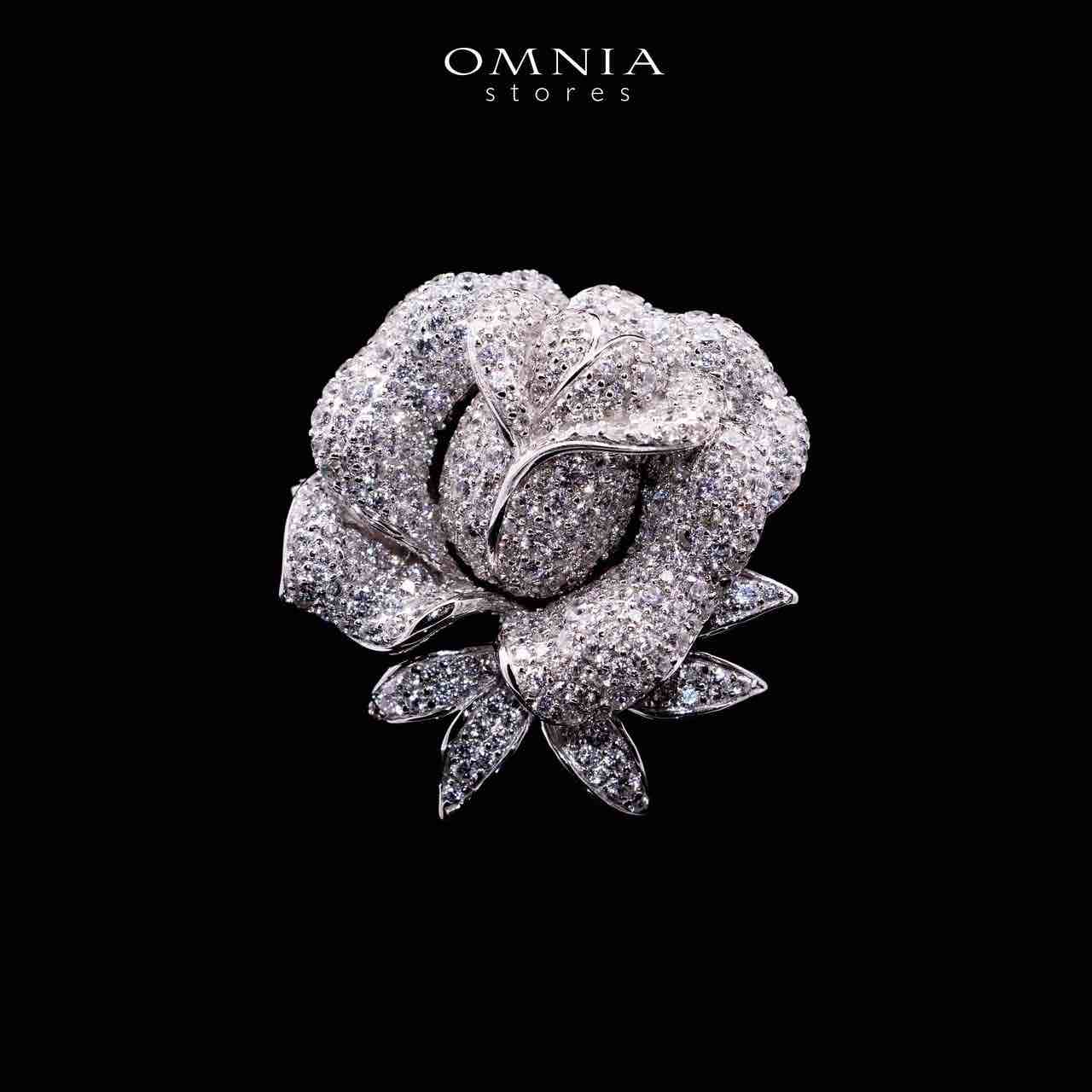 Omnia Stella Rose Silver Brooch in 925 Silver High Quality Simulated Diamonds