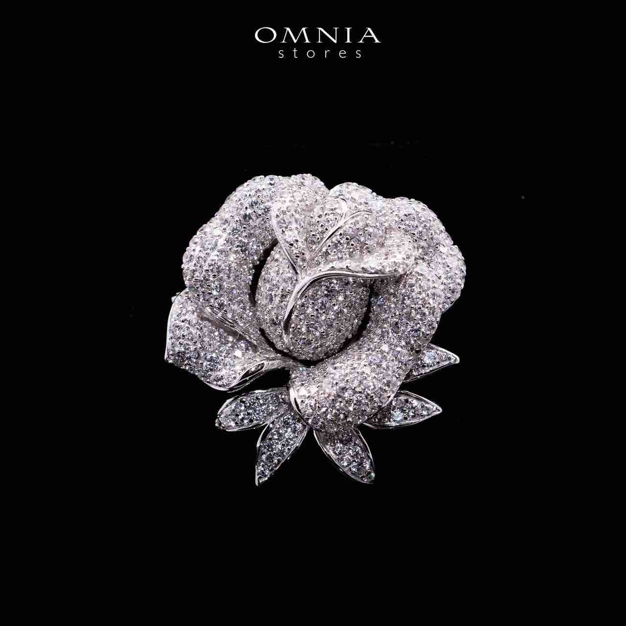 Omnia Stella Rose Silver Brooch in 925 Silver High Quality Simulated Diamonds