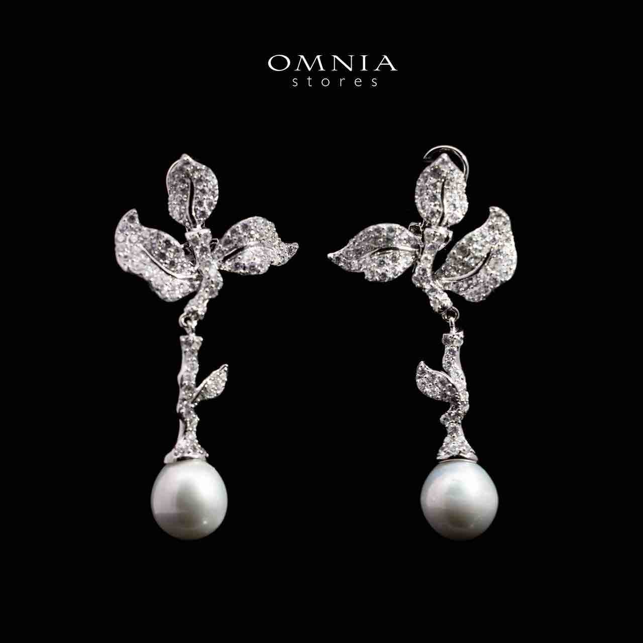 Omnia Eman Leaf Silver with Freash Real Pear Drop Earrings in 925 Silver High Quality White Simulated Diamond Stones - OMNIASTORES UAE